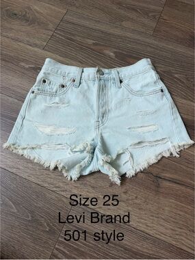 Levi's Light Blue Distressed Frayed Hem Denim Shorts